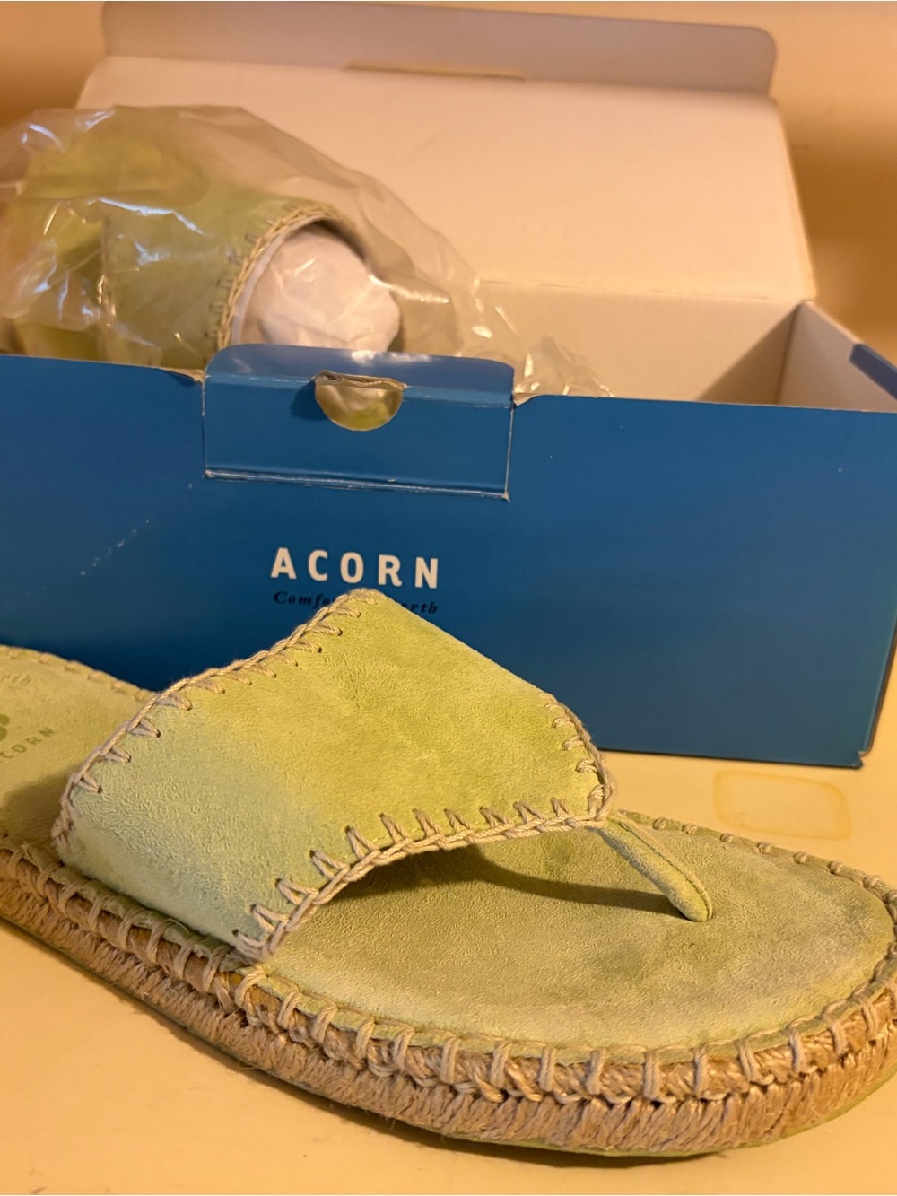 Acorn Women's Light Green Suede Espadrille Thong Sandals